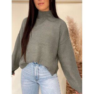 H&M Turtleneck Drop Shoulder Green Knit Women Sweater Size L